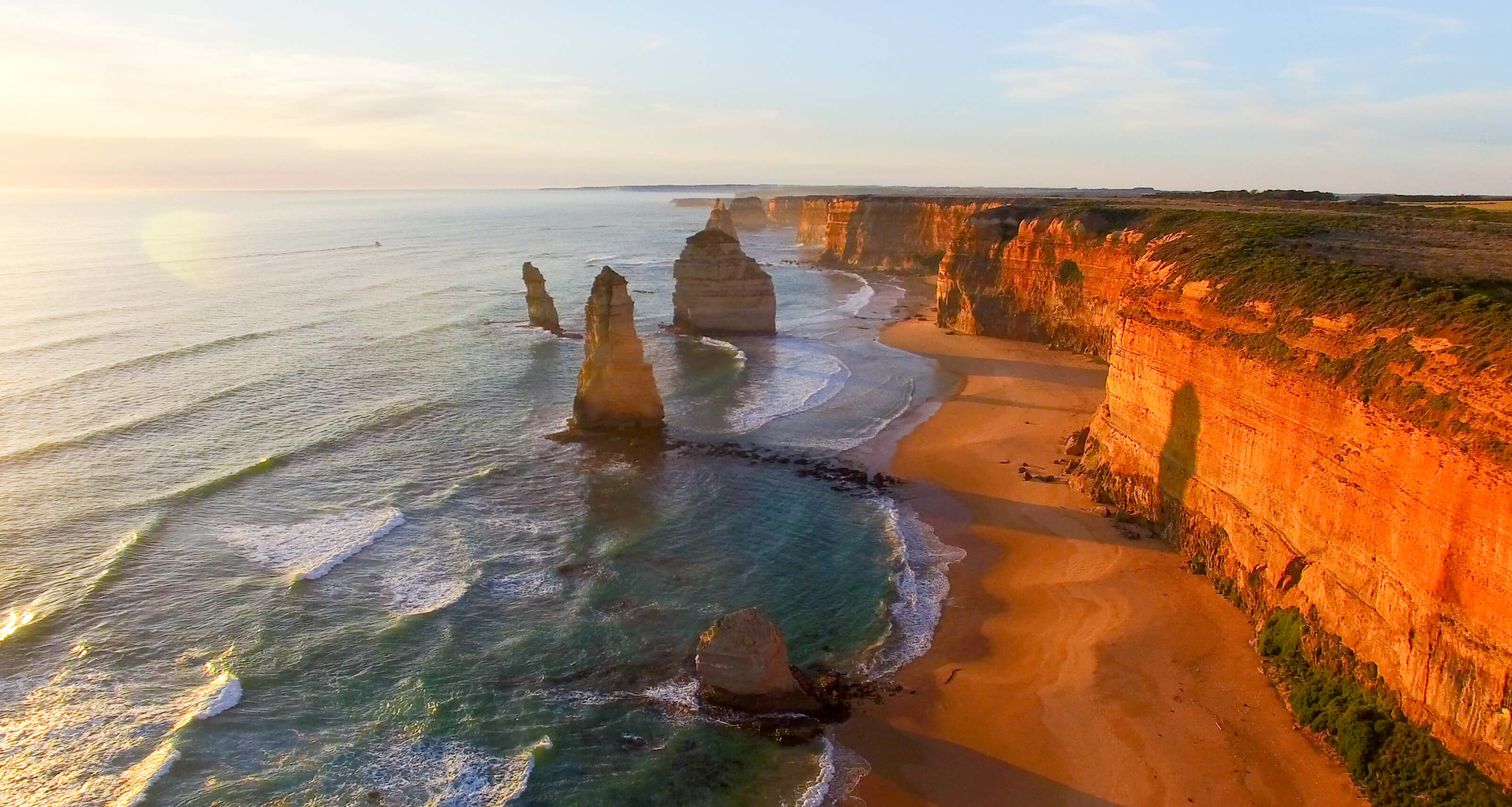 Magnificence of Twelve Apostles, Australia. Aerial view at dusk.